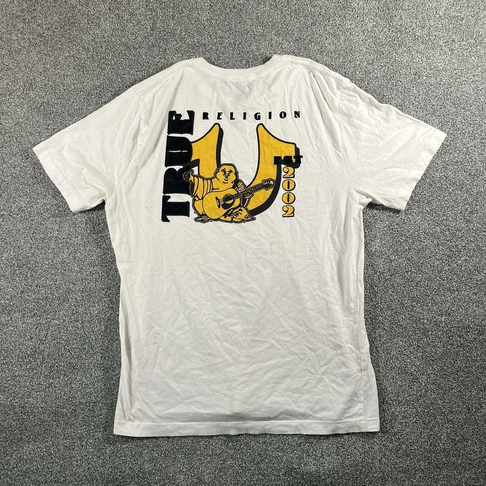 True Religion Buddha Graphic T Shirt White Men's XL Short Sleeve Cotton